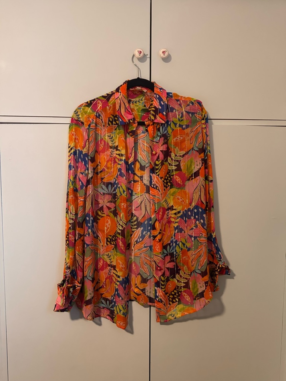 Rococo Sand Orange Pink Blue Floral Button-Down Shirt
